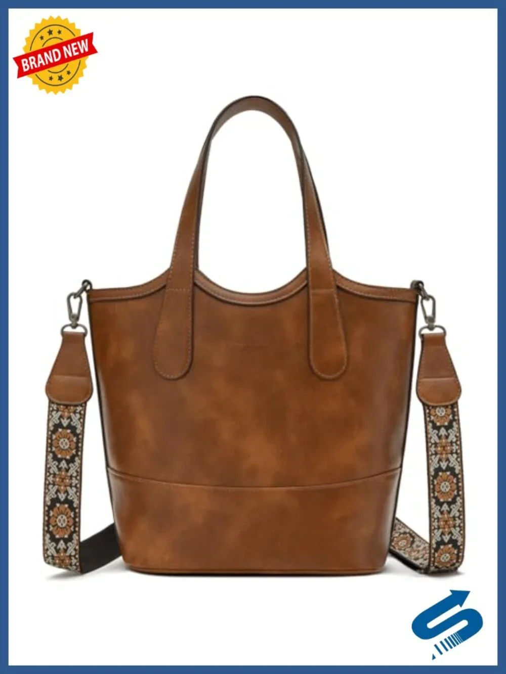 Vegan Leather Straw Tote Bag Crossbody Top Handle Purse Work Travel Beach